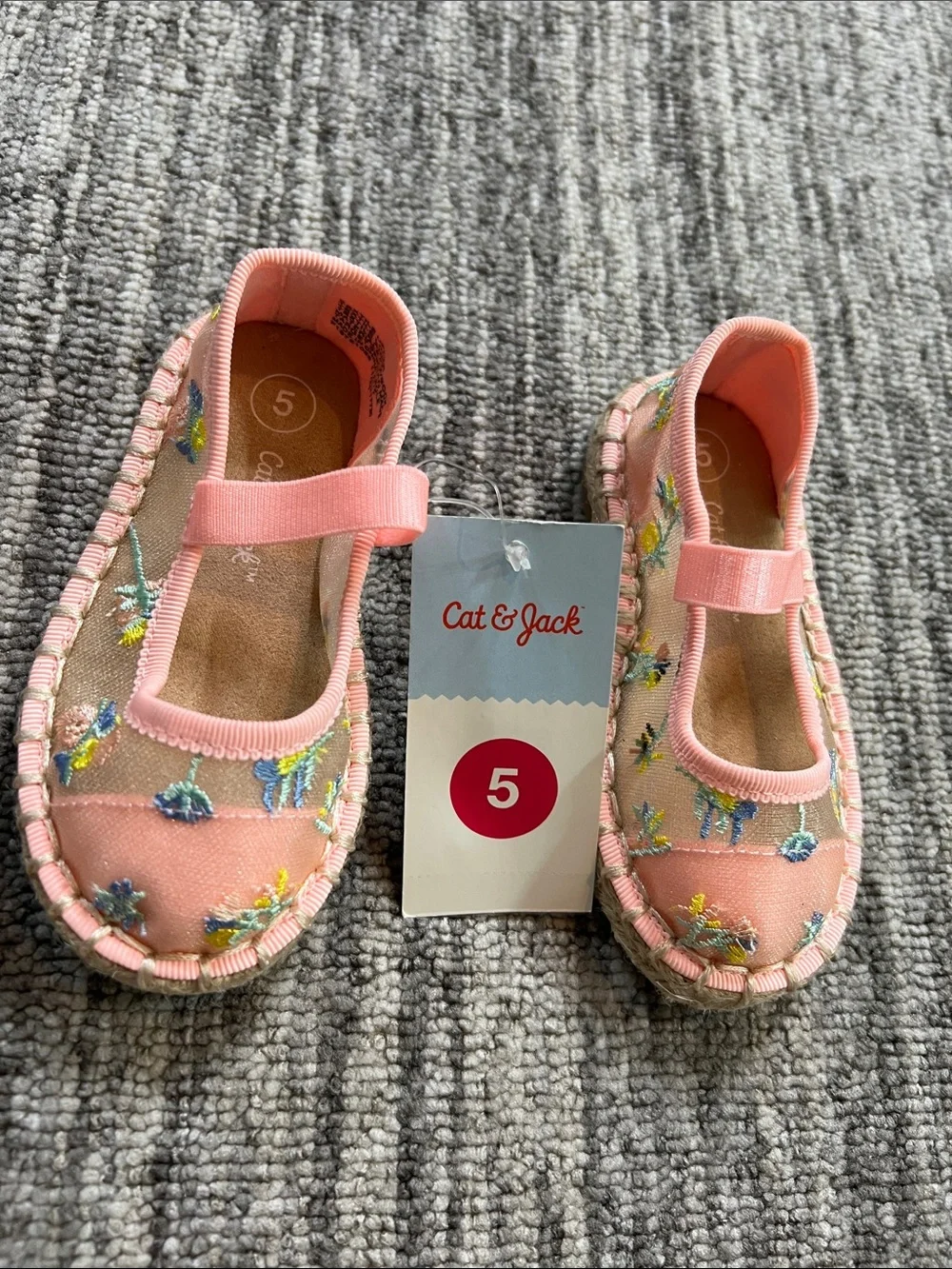 Cat & Jack Pink Embroidered Floral Mary Jane Shoes Size 5